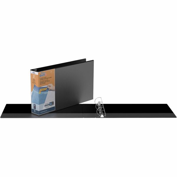 QuickFit Heavy-Duty Landscape 3-Ring Binder, D-Ring, View Binder, 2 Inch, Black - 2" (50.80 mm) Binder Capacity - Tabloid - 11" (279.40 mm) x 17" (431.80 mm) Sheet Size - 475 Sheet Capacity - 3 x 2" (50.80 mm) Ring - Fastener: D-Ring - Pocket: Inside Fron