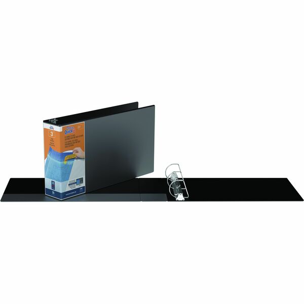 QuickFit Heavy-Duty Landscape 3-Ring Binder, D-Ring, View Binder, 3 Inch, Black - 3" (76.20 mm) Binder Capacity - Tabloid - 11" (279.40 mm) x 17" (431.80 mm) Sheet Size - 625 Sheet Capacity - 3 x 3" (76.20 mm) Ring(s) - Fastener(s): D-Ring - Pocket(s): In