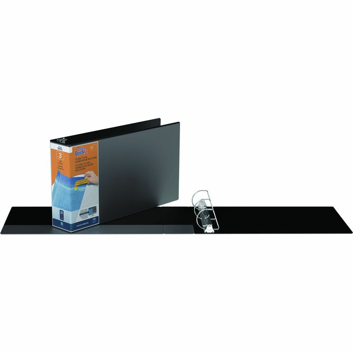 QuickFit Heavy-Duty Landscape 3-Ring Binder, D-Ring, View Binder, 3 Inch, Black - 3" (76.20 mm) Binder Capacity - Tabloid - 11" (279.40 mm) x 17" (431.80 mm) Sheet Size - 625 Sheet Capacity - 3 x 3" (76.20 mm) Ring - Fastener: D-Ring - Pocket: Inside Fron