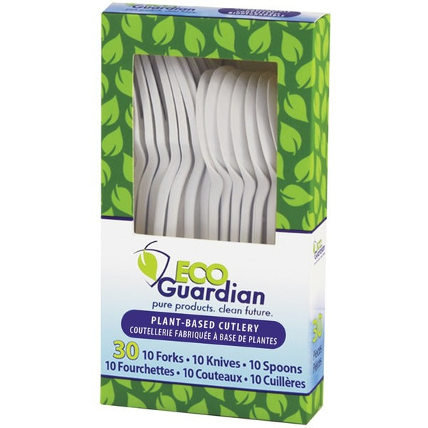 Eco Guardian 30 Piece Biodegradable Cutlery Kit - 30 Piece(s) - Cutlery Set - Disposable - Compostable - White - 30 Box - 30 / Box