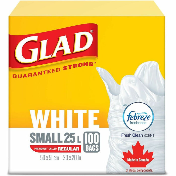 Glad Easy-Tie White Kitchen Catchers Bags - 25 L Capacity - 20" (508 mm) Length x 20" (508 mm) Width - White - Kitchen, Office, Bathroom - 100 / Box