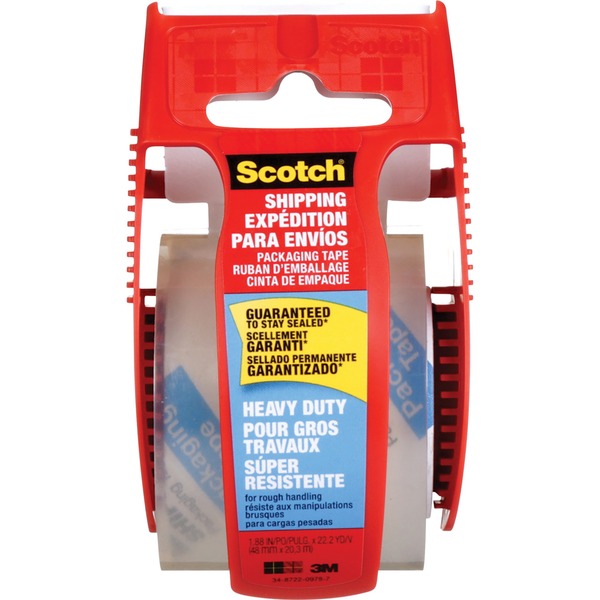 Scotch Super Strength Packaging Tape - 22.2 yd (20.3 m) Length x 1.89" (48 mm) Width - Clear - Dispenser Included - 1 Each