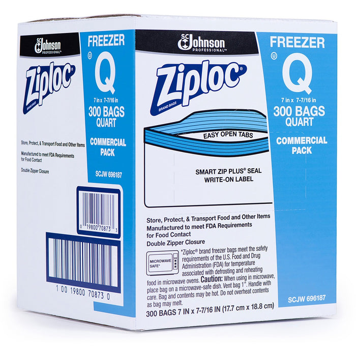 Ziploc&reg; Brand Freezer Bag - 946.35 mL Capacity - Zipper Closure - Multi - Food, Storage, Meat, Poultry, Fish - 300 / Carton
