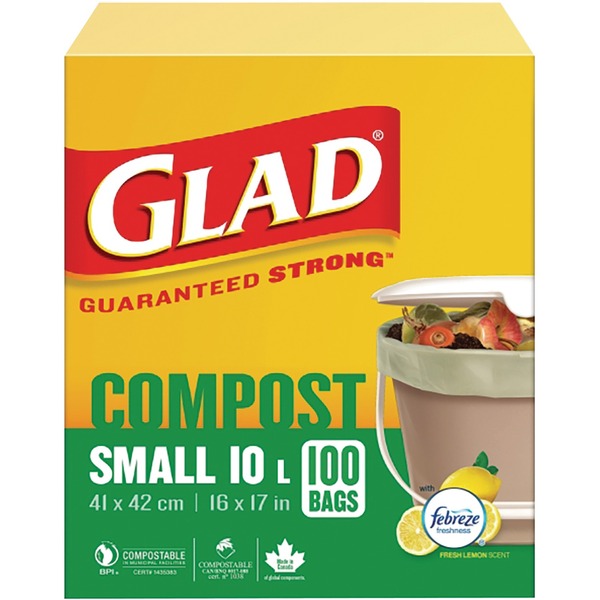 Glad Trash Bag - Small Size - 10 L Capacity - 16" (406.40 mm) Width x 17" (431.80 mm) Length - White - Waste Disposal, Kitchen - 100 / Box