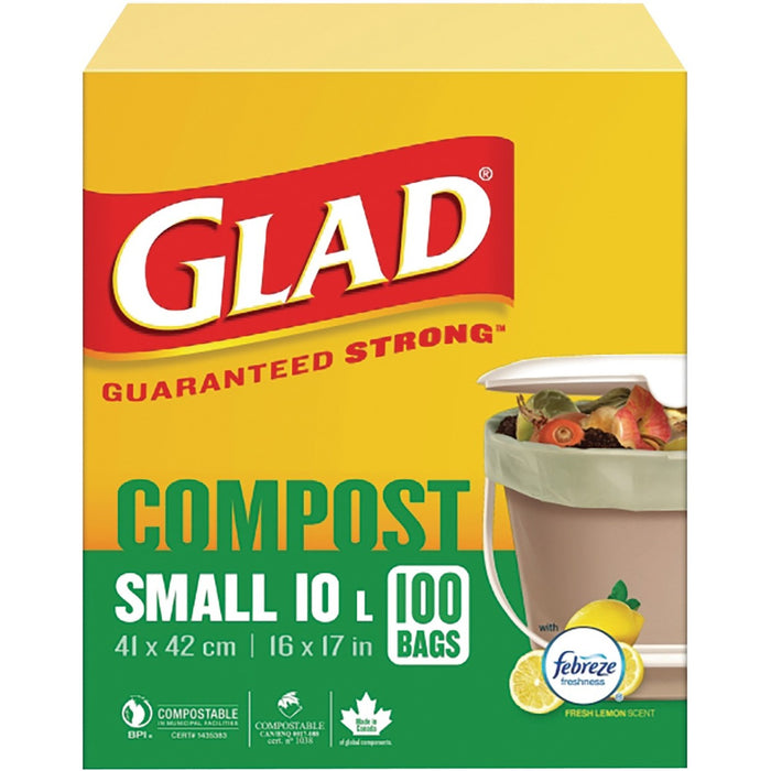 Glad Trash Bag - Small Size - 10 L Capacity - 17" (431.80 mm) Length x 16" (406.40 mm) Width - White - Waste Disposal, Kitchen - 100 / Box