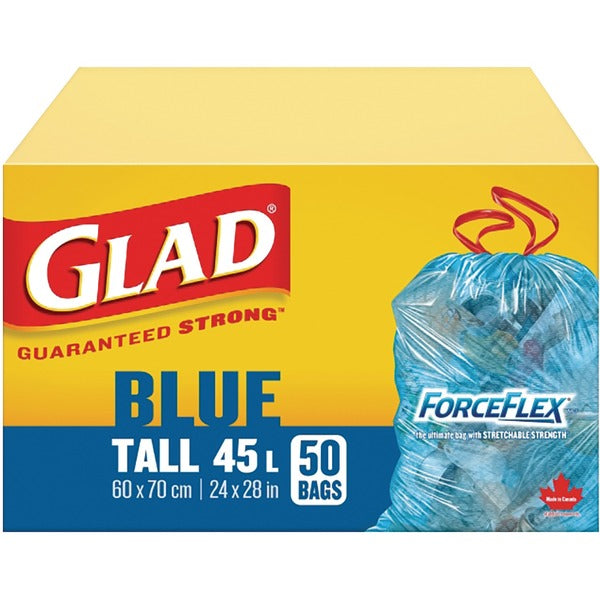 Clorox Trash Bag - 45 L Capacity - 24" (609.60 mm) Width x 28" (711.20 mm) Length - Blue - 50/Box - Waste Disposal