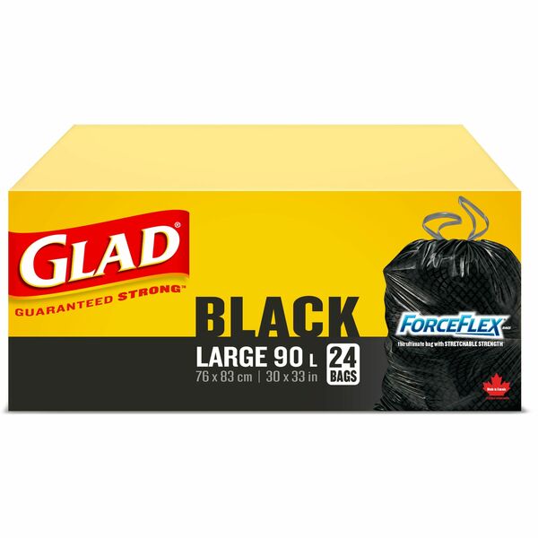 Glad ForceFlex Trash Bag - Large Size - 90 L Capacity - 30" (762 mm) Width x 33" (838.20 mm) Length - Black - 24/Box - Garbage