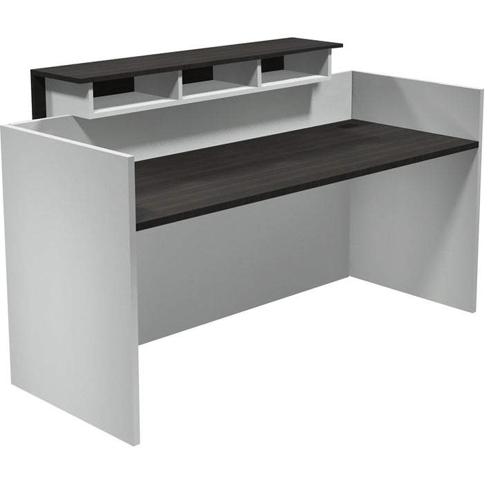 Heartwood Modern Reception Desk - 43.5" (1104.90 mm) Height x 71" (1803.40 mm) Width x 29.5" (749.30 mm) Depth, 1" (25.40 mm) Thickness Top - Band Edge - Material: Particleboard - Finish: Gray Dusk, White - 1 Each