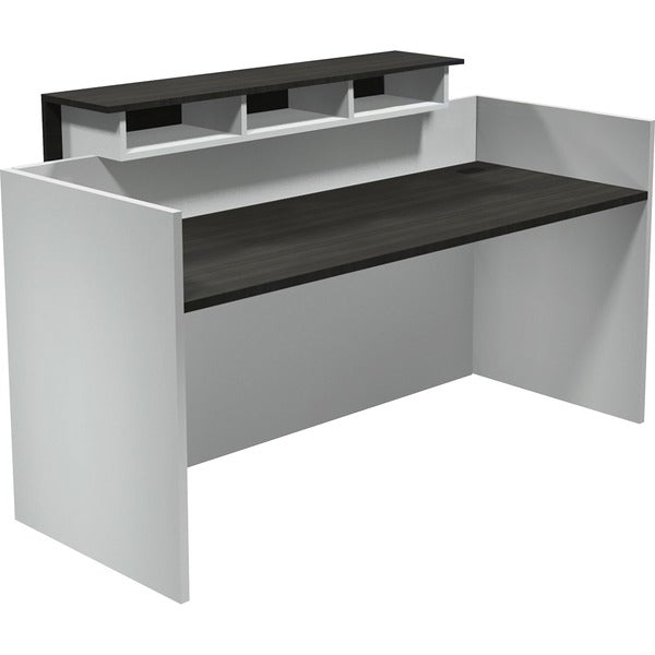Heartwood Modern Reception Desk - 43.5" (1104.90 mm) Height x 71" (1803.40 mm) Width x 29.5" (749.30 mm) Depth, x 1" (25.40 mm) Thickness Top - Band Edge - Material: Particleboard - Finish: Gray Dusk, White - 1 Each