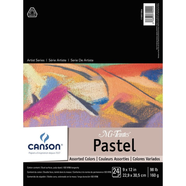 Canson Mi-Teintes Pastel Paper - 24 Sheets - 98 lb (44452.05 g) Basis Weight - 12" (304.80 mm) Height x 9" (22.86 cm) Width - Acid-free, Fade Resistant, Textured - 1 Each