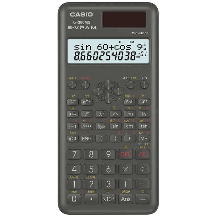 Casio FX300MSPLUSII Scientific Calculator - 240 Functions - Protective Hard Shell Cover, Dual Power, Backspace Key - 2 Line(s) - 10 Digits - Battery/Solar Powered - 0.4" (10.16 mm) Height x 3.1" (78.74 mm) Width x 6.1" (154.94 mm) Depth - Black - 1 Each