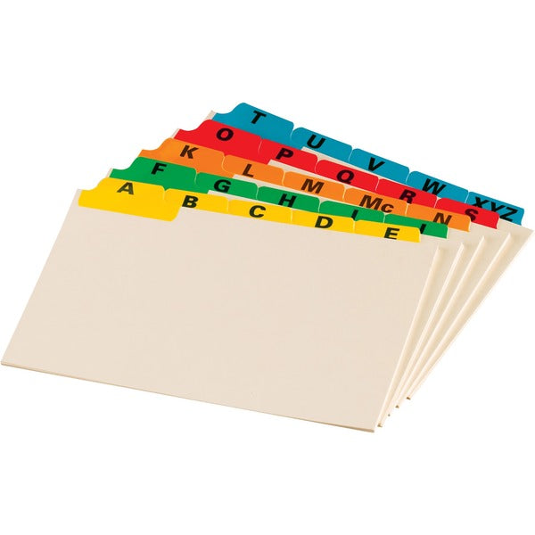Oxford A-Z Coloured Tab Manila Card Guides - Printed Assorted Tab(s) - Character - A-Z - 4.38" (111.13 mm) Divider Width x 6" (152.40 mm) Divider Length - 4" (101.60 mm) Width x 6" (152.40 mm) Length - Assorted Manila Divider - Eco-friendly, Laminated, Re