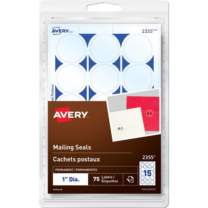 Avery&reg; Permanent Mailing SealsHandwrite, 1" Diameter - Clear - 75 / Pack