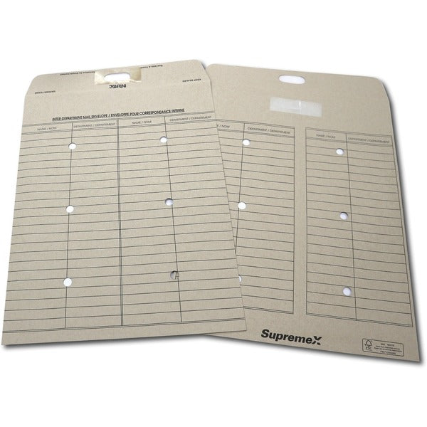 Supremex Interdepartment Poly Envelopes Press to Seal 10" x 13" Bilingual 100/box - Inter-department - 10" (254 mm) Width x 13" (330.20 mm) Length - 32 lb (14514.96 g) - Intertac - Natural Kraft - 100 / Pack
