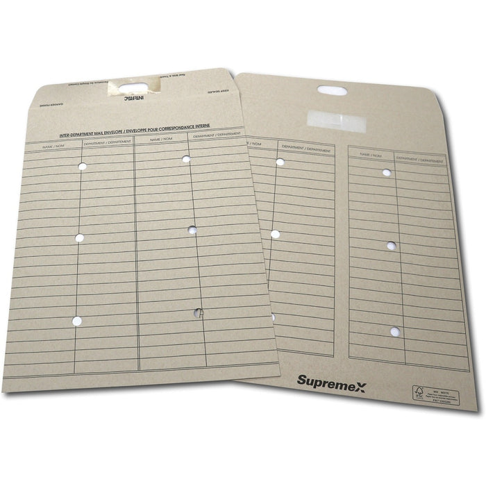 Supremex Interdepartment Poly Envelopes Press to Seal 10" x 13" Bilingual 100/box - Inter-department - 10" (254 mm) Width x 13" (330.20 mm) Length - 32 lb (14514.96 g) - Intertac - Natural Kraft - 100 / Pack