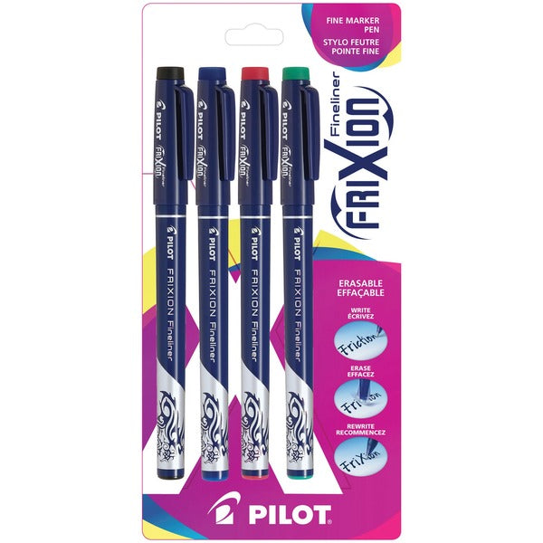 Pilot Frixion Fineliner - 0.7 mm (0.03") Fine Pen Point - Erasable - Assorted Ink - Water Based - 4 / Pack