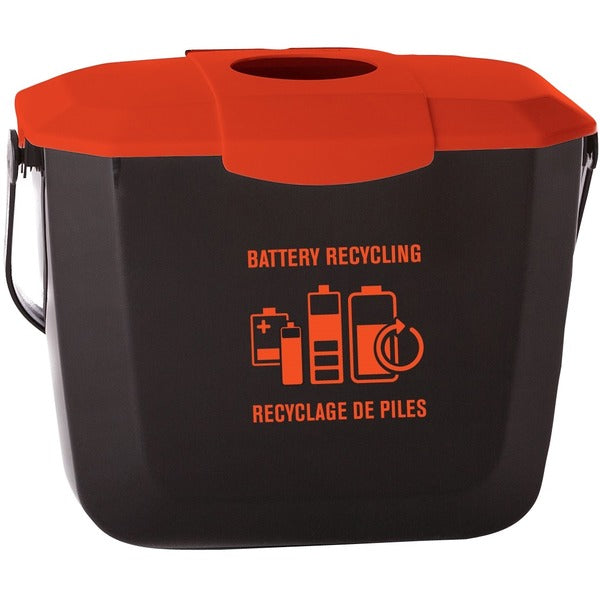 Globe Battery Collection Bin 2 Gallon - 2 gal (7570.82 mL) Capacity - Handle - 9.3" (236.22 mm) Height x 8.5" (215.90 mm) Width - Black, Orange - 1 Each