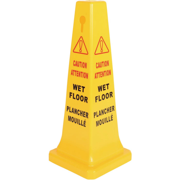 Globe Safety Cone English-French - Small/ 26"H / Yellow - French, English - 10.50" (266.70 mm) Width x 26" (660.40 mm) Height x 10.50" (266.70 mm) Depth - Rectangular Shape - Foldable, Durable, Bilingual, Slip Resistant, Stackable, Lightweight, Heavy Duty