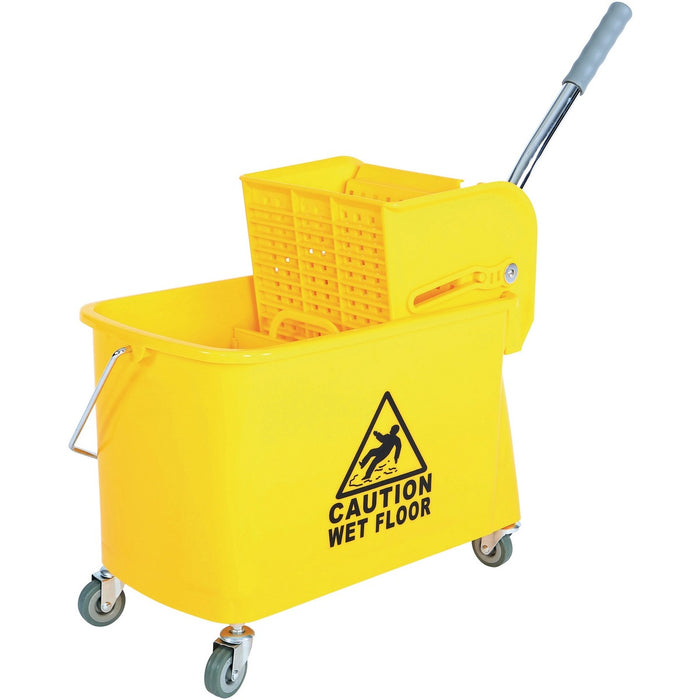 Globe Sidepress Buckets And Wringers - 21 Qt / 21 Qt Yellow - 19.87 L - Handle, Compact, Caster, Caution Sign, Durable, Long Lasting, Non-marking Caster - 25.25" (641.35 mm) x 10.75" (273.05 mm) - Yellow - 1 Each