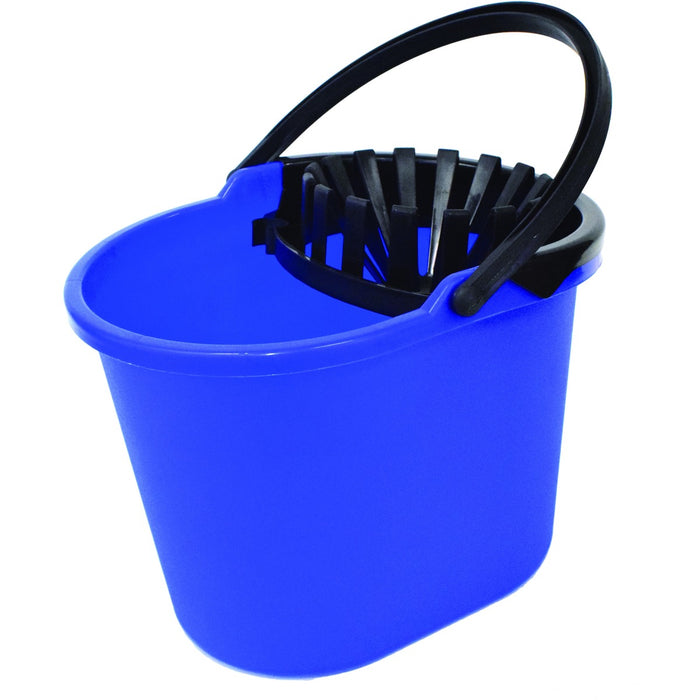 Globe 13 Qt Mop Bucket with Wringer - 12.30 L - Wringer, Handle - 11" (279.40 mm) x 11.50" (292.10 mm) x 15" (381 mm) - Blue, Black - 1 Each