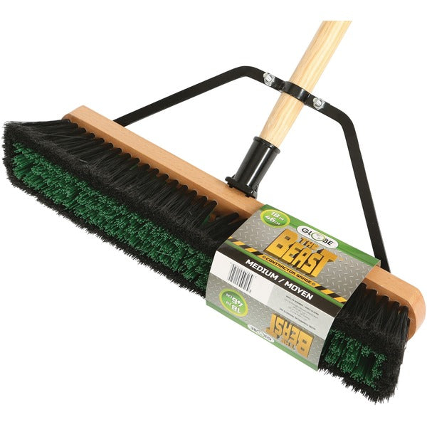 Globe 18" Assembled Wood Block Contractor Push Broom-Medium - 65" (1651 mm) Overall Length - 1 Each