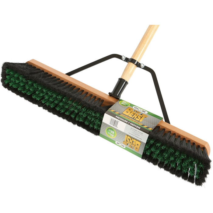 Globe 24" Assembled Wood Block Contractor Push Broom-Medium - 65" (1651 mm) Overall Length - Black, Brown - 1 Each