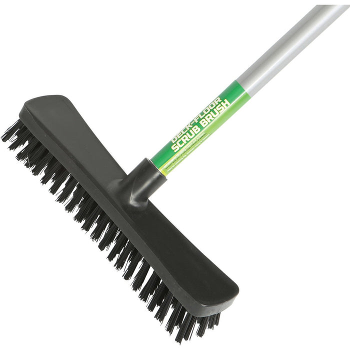 Globe 10" Floor And Deck Scrub Brush-Assembled 48" Metal Handle - Polyethylene Terephthalate (PET) Bristle - 48" (1219.20 mm) Handle Length - 49" (1244.60 mm) Overall Length - Metal Handle - Multi - 1 Each