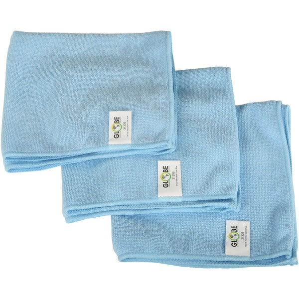 Globe Microfibre Cloth - 16" (406.40 mm) Length x 16" (406.40 mm) Width - Durable, Launderable - Blue - 10 / Pack