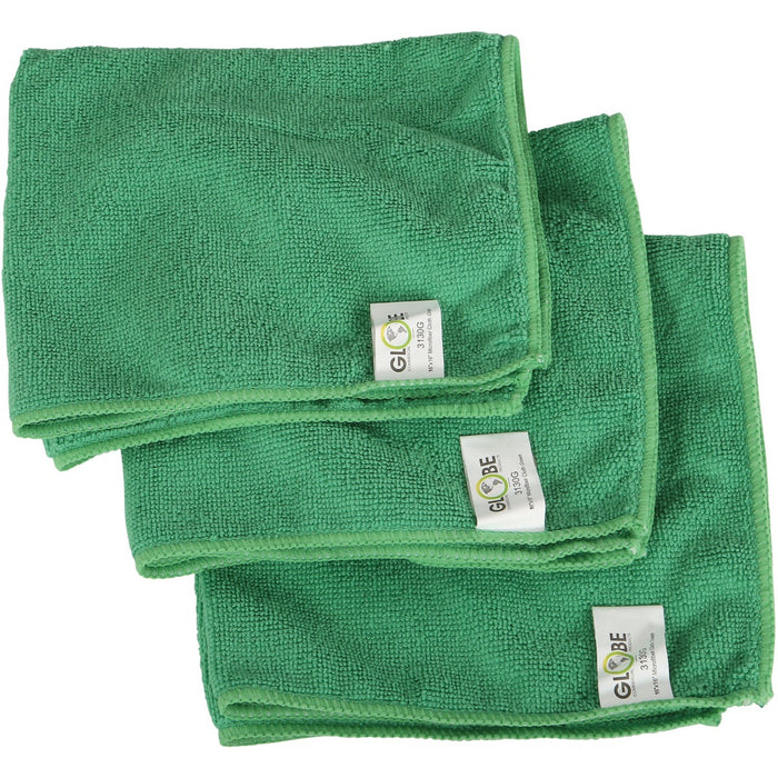 Globe Microfibre Cloth - 16" (406.40 mm) Length x 16" (406.40 mm) Width - Durable, Launderable - Green - 10 / Pack