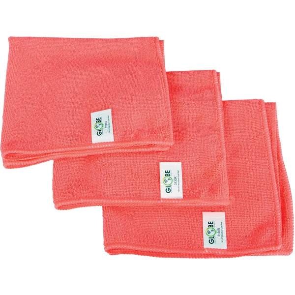 Globe Microfibre Cloth - 16" (406.40 mm) Length x 16" (406.40 mm) Width - Durable, Launderable - Red - 10 / Pack