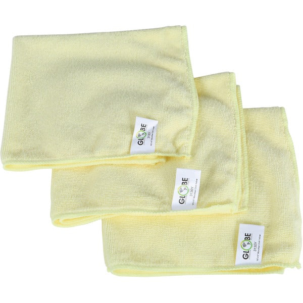 Globe Microfibre Cloth - 16" (406.40 mm) Length x 16" (406.40 mm) Width - Durable, Launderable - Yellow - 10 / Pack