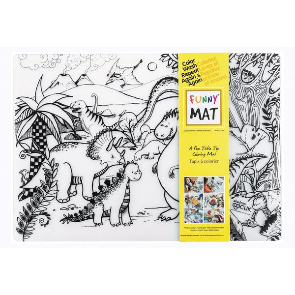 Funny Mat Reusable Tabletop Coloring Mat - 18.90" (480 mm) Length x 13.19" (335 mm) Width - Dinosaur Print - Polypropylene - White, Black - 1 Each