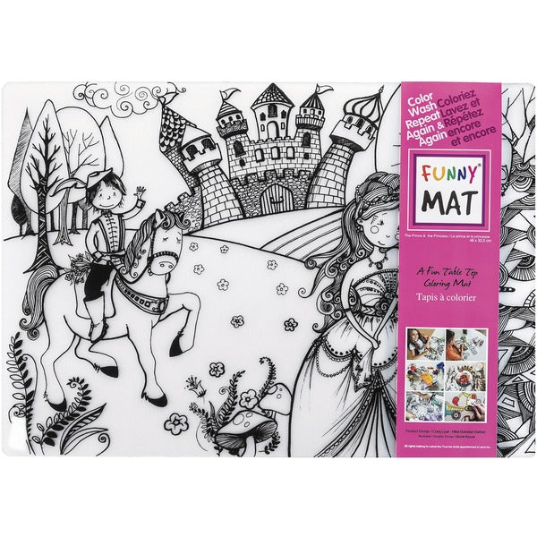 Funny Mat Reusable Tabletop Coloring Mat - 18.90" (480 mm) Length x 13.19" (335 mm) Width - Princess Print - Polypropylene - White, Black - 1 Each