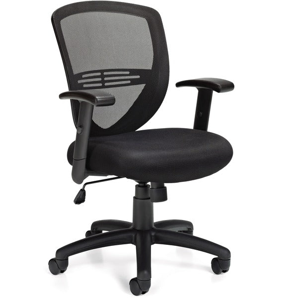 Offices to Go&reg; Petra Tilter Chair - Black Fabric Seat - Black Mesh Fabric Back - Medium Back - 5-star Base - Black - 1 Each