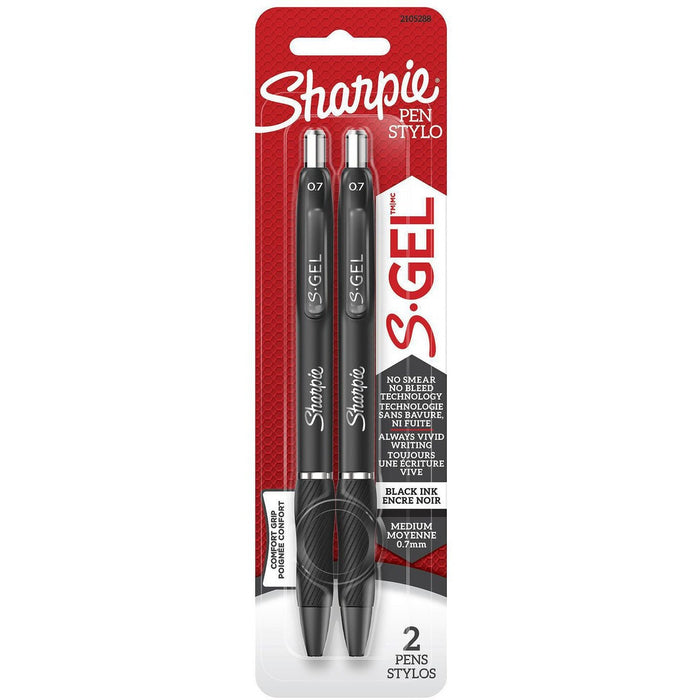 Sharpie S-Gel Pens - Retractable - Black Ink - Gel-based - Writing - 2 / Pack