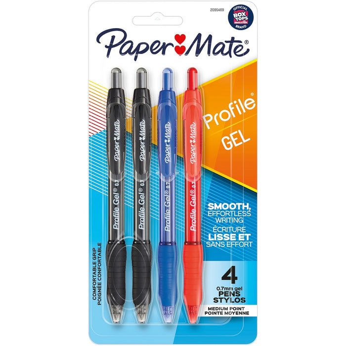 Paper Mate Profile Gel Pen - Retractable - Assorted Ink - Gel-based - Assorted Barrel - Writing - 4 / Pack