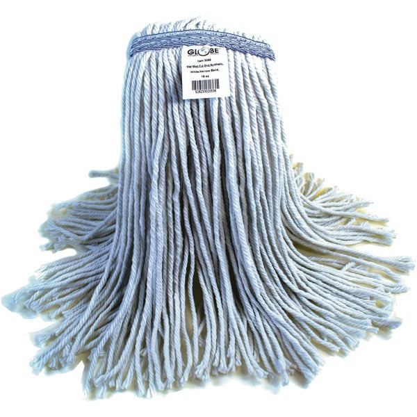 Globe Synthetic Wet mop Narrow Band 24oz Cut End White - 7" (177.80 mm) Width x 19" (482.60 mm) Length - Synthetic Yarn - 1 / Each