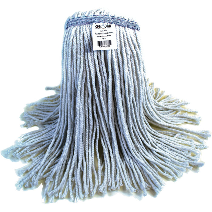 Globe Synthetic Wet mop Narrow Band 24oz Cut End White - 7" (177.80 mm) Width x 19" (482.60 mm) Length - Synthetic Yarn - 1 / Each