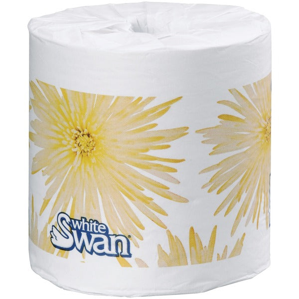 White Swan Bathroom Tissues - 2 Ply - 429 Sheets/Roll - Quilted and Embossed - 48 / Pack