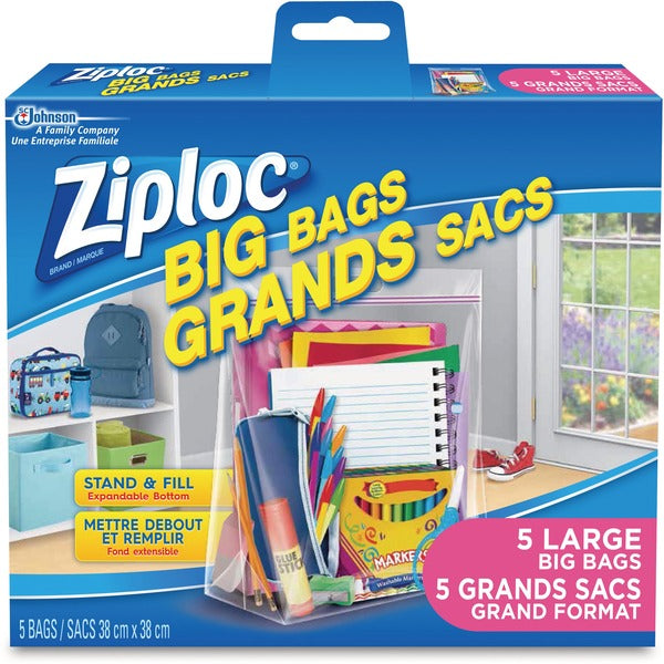 Ziploc&reg; Big Bags - Large Size - 11.36 L Capacity - 15" (381 mm) Width x 15" (381 mm) Length - Plastic - 5/Box - Multipurpose