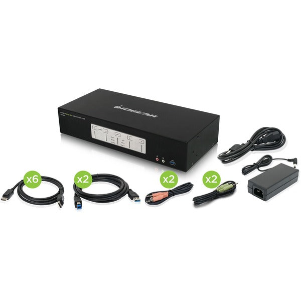 IOGEAR 4-Port 4K Triple View DisplayPort KVMP Switch with USB 3.0 Hub (TAA) - 3 Computer(s) - 3 Local User(s) - 4096 x 2160 - 1 x Network (RJ-45) - 9 x USB - 3 x HDMI - 12 x DisplayPort
