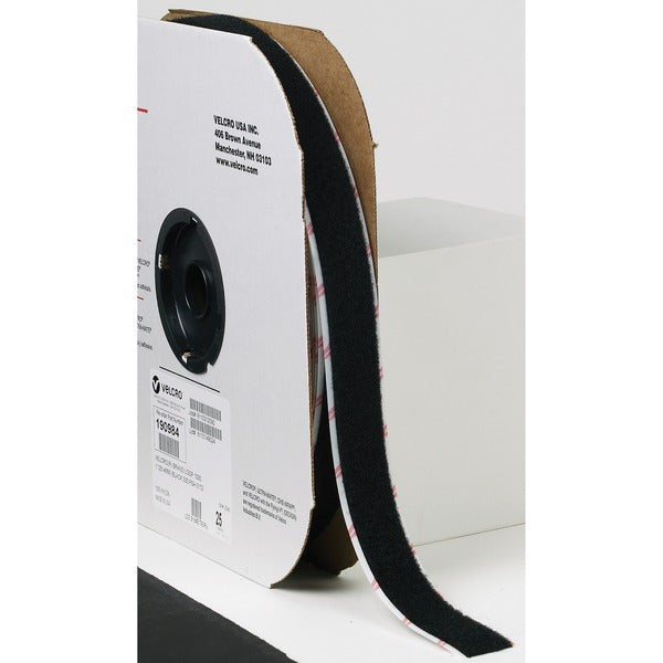 VELCRO&reg; Self-Adhesive Strips - 25 yd (22.9 m) Length x 1" (25.4 mm) Width - Nylon - 1 EachRoll - Black