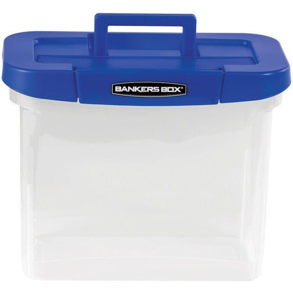 Bankers Box Storage Case - External Dimensions: 14.3" (361.95 mm) Width x 8.5" (215.90 mm) Depth x 11" (279.40 mm) Height - Media Size Supported: Letter 8.50" (215.90 mm) x 11" (279.40 mm), Legal 8.50" (215.90 mm) x 14" (355.60 mm) - Lid Lock Closure - He