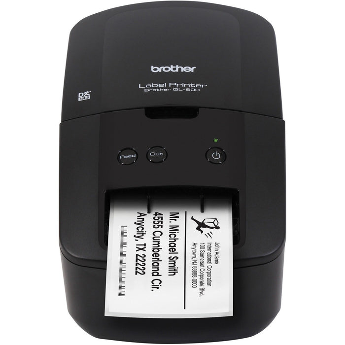 Brother QL-600 Desktop Direct Thermal Printer - Monochrome - Label Print - USB - 2.40" (60.96 mm) Print Width - 2.80 in/s (71 mm/s) Mono - 300 x 600 dpi - 1.14" (29 mm), 2.44" (62 mm), 0.67" (17 mm), 0.67" (17 mm), 2.28" (58 mm), 1.50" (38 mm), 2.44" (62