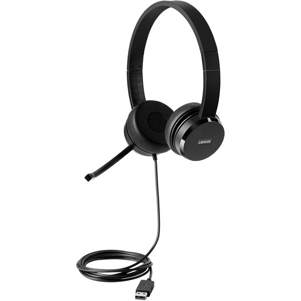 Lenovo 100 Headset - Stereo - USB 2.0 - Wired - 32 Ohm - 20 Hz - 20 kHz - Over-the-head - Binaural - Supra-aural - 5.9 ft Cable - Directional Microphone - Noise Canceling - Black