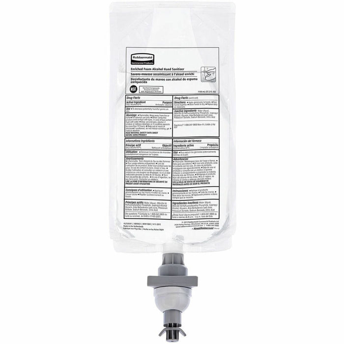 Rubbermaid Commercial Hand Sanitizer Foam Refill - Fragrance-free Scent - 1.10 L - Kill Germs - Hand - White Clear - No - Dye-free, Hygienic - 4 / Carton