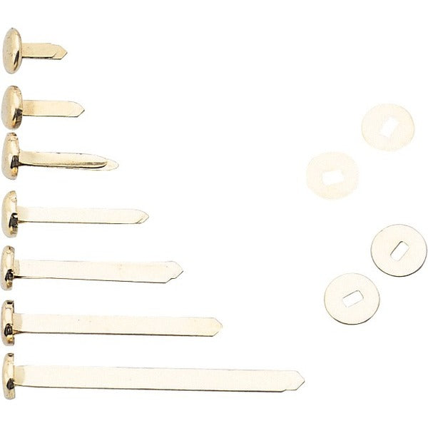 Westcott Brass Paper Fasteners - No. 1 - Fits 3/8" - Washer - Brass - 100 / Pack