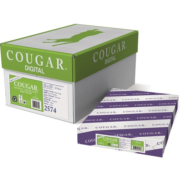 Domtar Cougar Digital Color Copy Paper - 98 Brightness - Tabloid - 11" (279.40 mm) x 17" (431.80 mm) - 28 lb (12700.59 g) Basis Weight - Super Smooth - Sustainable Forestry Initiative (SFI) - White - 4 / Box