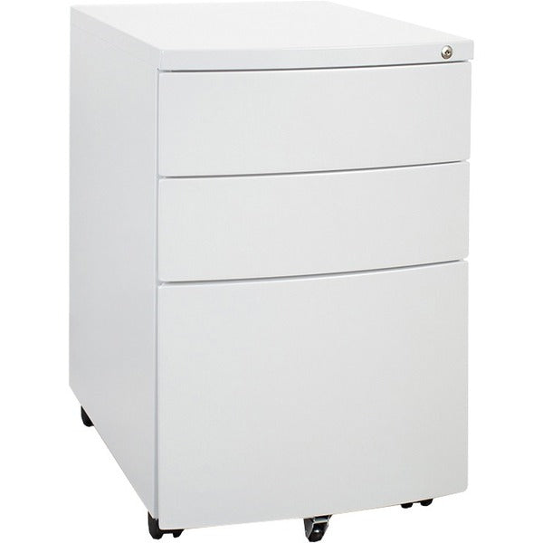 HDL Metal Mobile Pedestal - 3 x Drawer(s) for Box, File - Legal, Letter - Locking Drawer, Mobility, Ball Bearing Slide, Pencil Tray - White - Metal