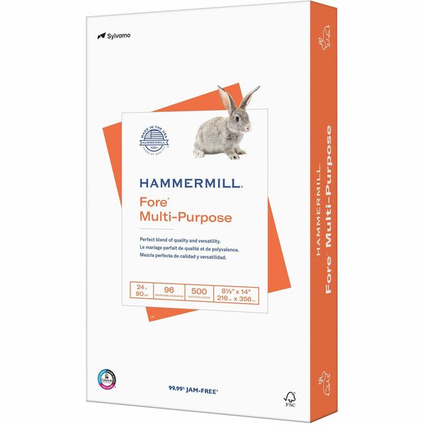 Hammermill Fore&reg; MP Multipurpose Paper - 96 Brightness - Legal - 8 1/2" x 14" - 24 lb Basis Weight - 500 / Pack - Jam-free, Acid-free - White